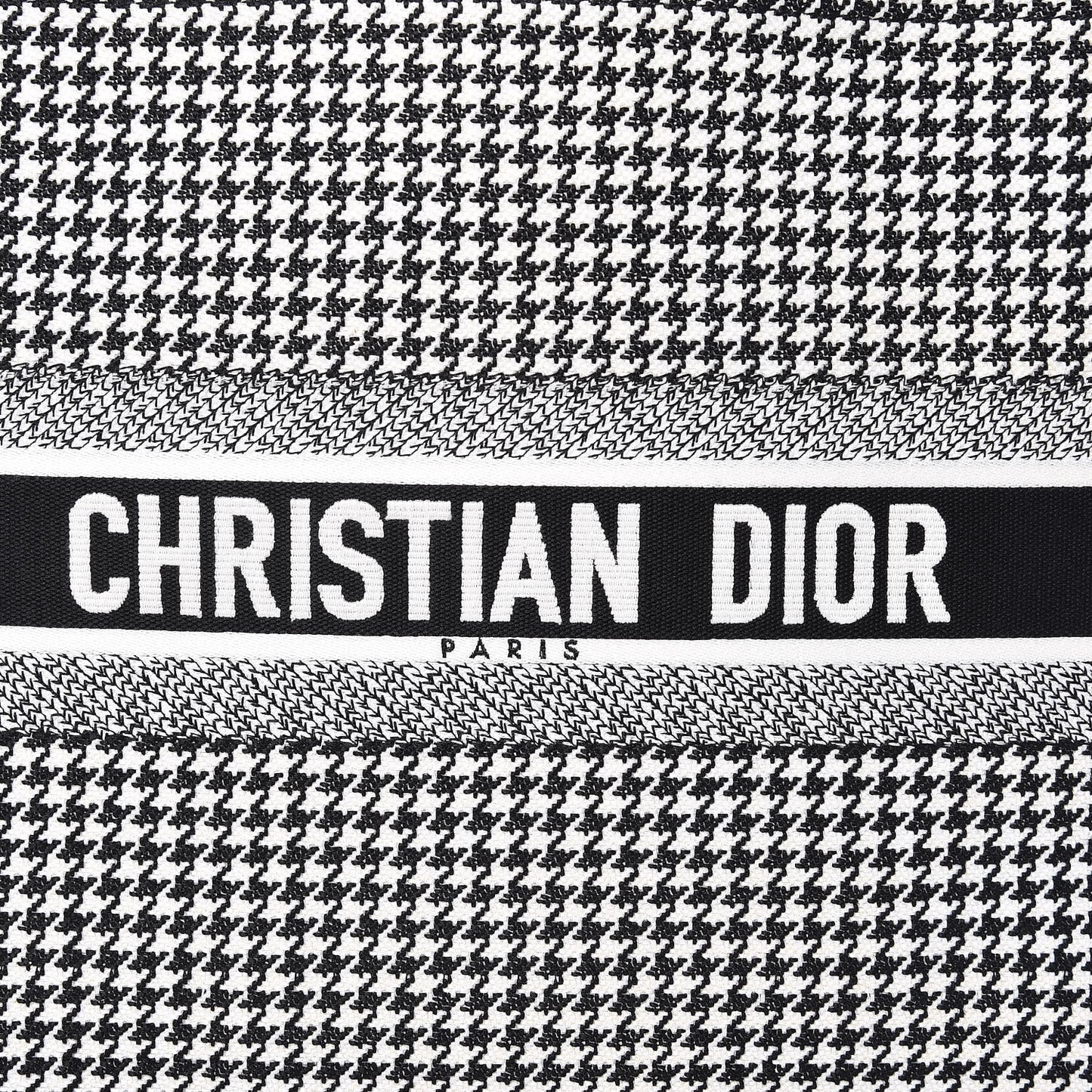 Canvas Houndstooth Embroidered Book Tote Black White