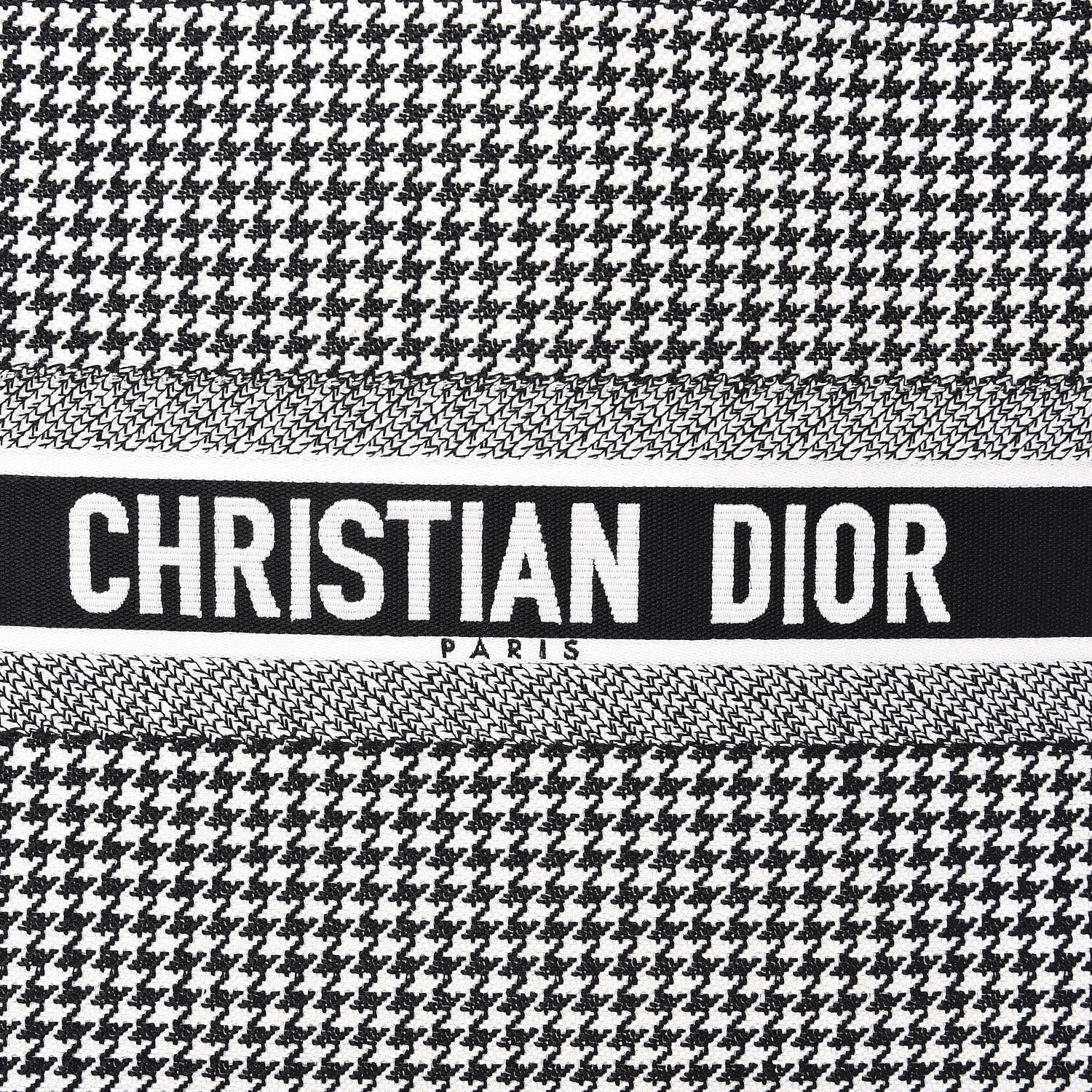 Christian Dior Canvas Houndstooth Embroidered Book Tote Black White 8 of 10