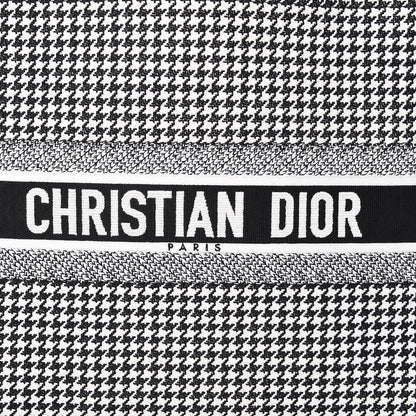 Christian Dior Canvas Houndstooth Embroidered Book Tote Black White 8 of 10