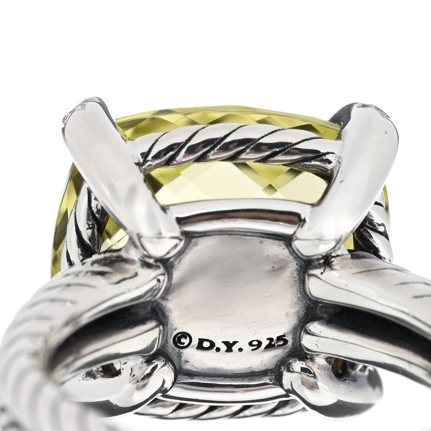 Sterling Silver Diamond Lemon Citrine 14mm Chatelaine Ring 52 6