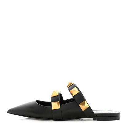 Valentino Garavani Calfskin Roman Stud Flat Mules 39 Black 1 of 12