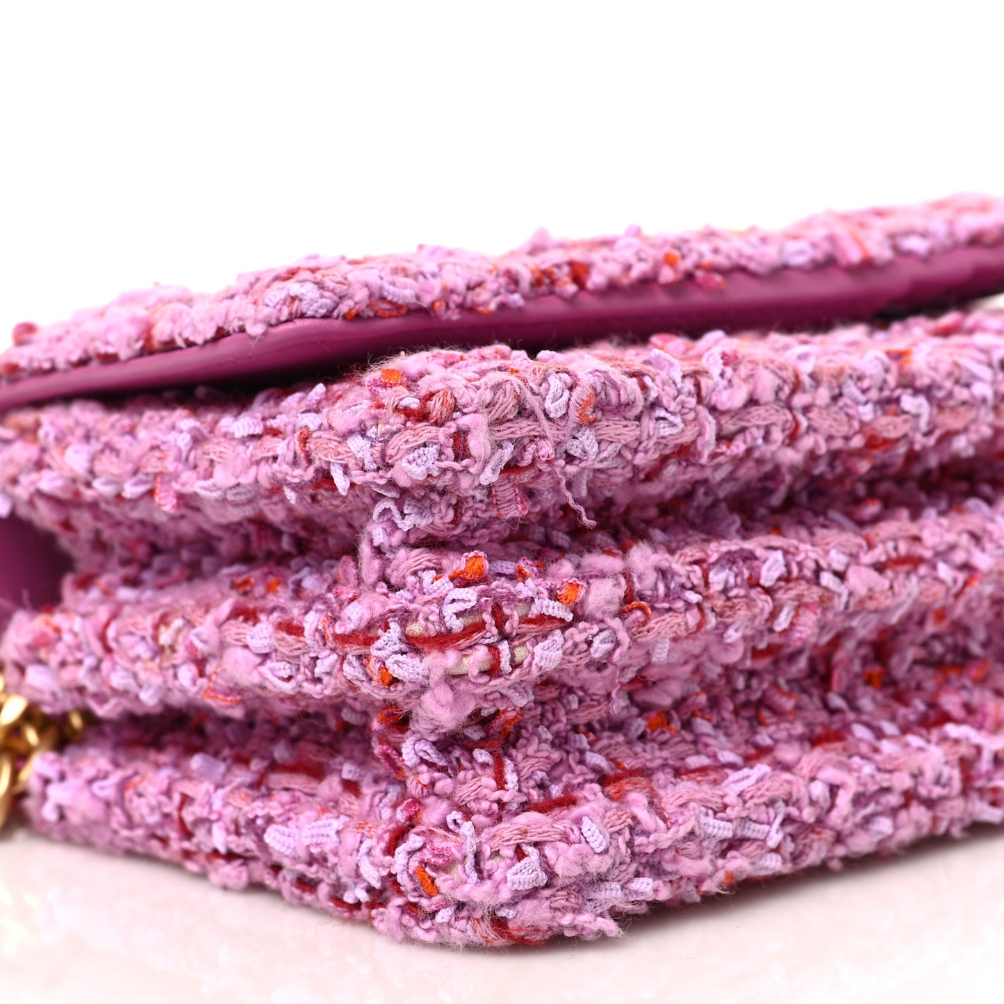Tweed Enamel Quilted Pending CC Mini Wallet On Chain WOC Pink Purple