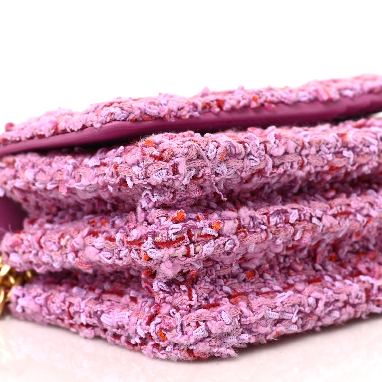 Chanel Tweed Enamel Quilted Pending CC Mini Wallet On Chain WOC Pink Purple 7 of 8