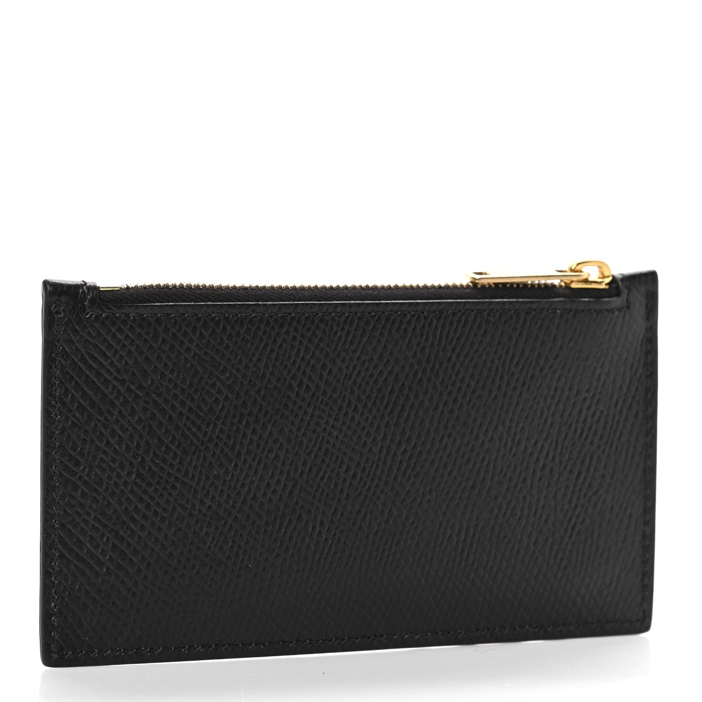 Grained Calfskin Zipped Card Holder Black