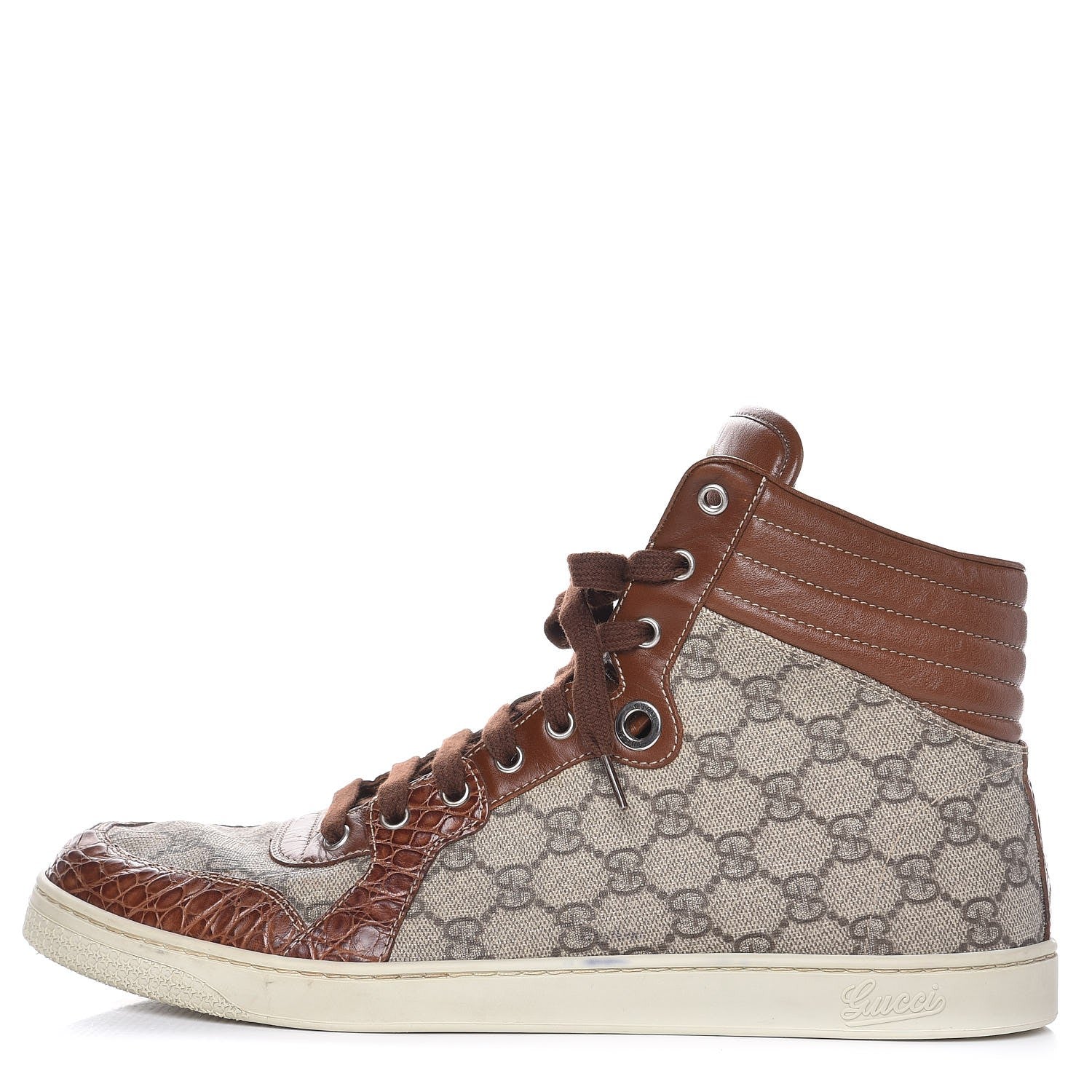 Gucci GG Plus Monogram Calfskin Crocodile Embossed Mens Coda High Top Sneakers 11.5 Brown 1 of 15