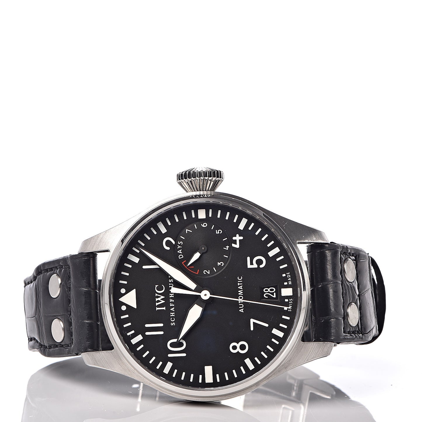 Stainless Steel Alligator 46.2mm Schaffhausen Pilot Automatic Watch Black IW501001