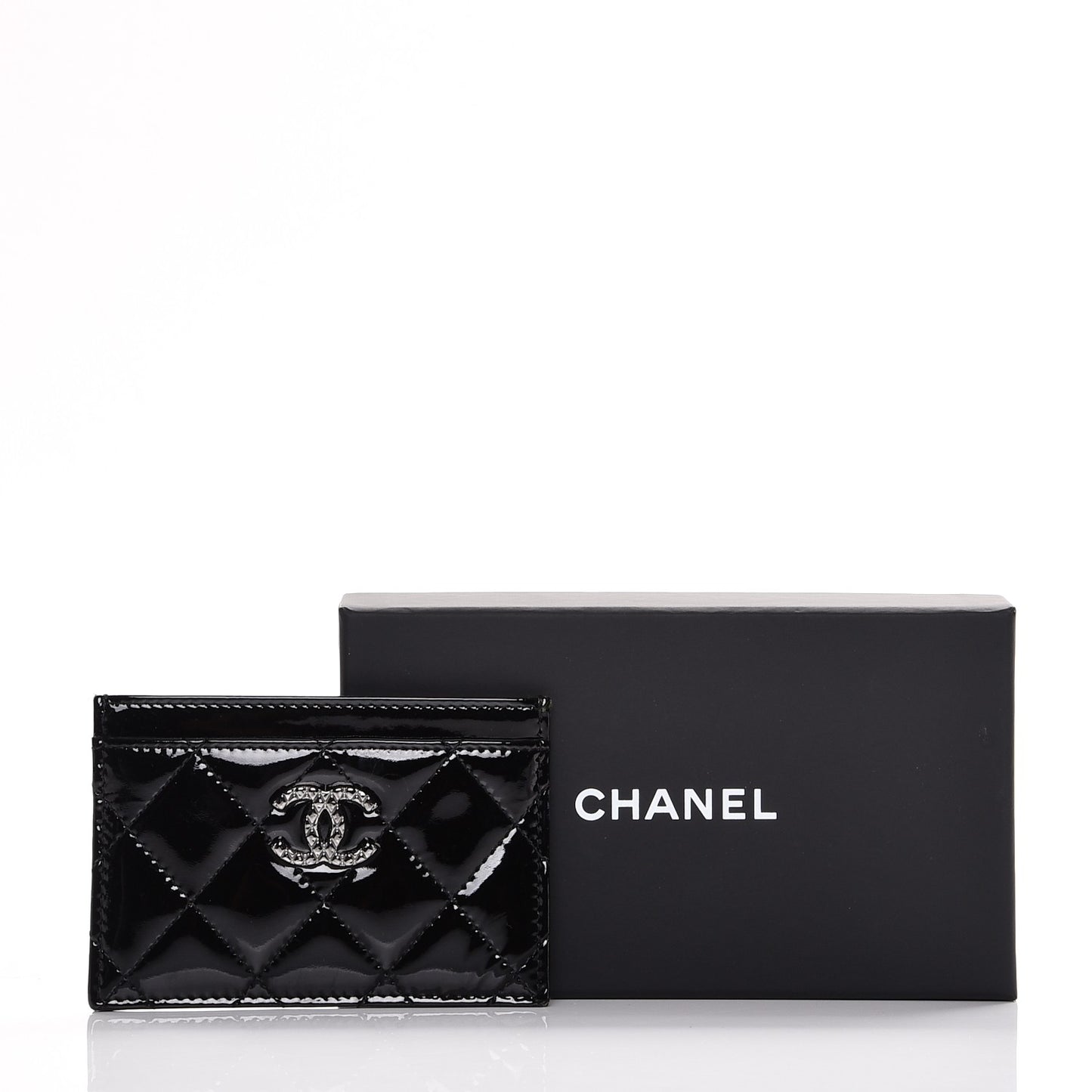 Patent Quilted Brilliant Card Holder Black