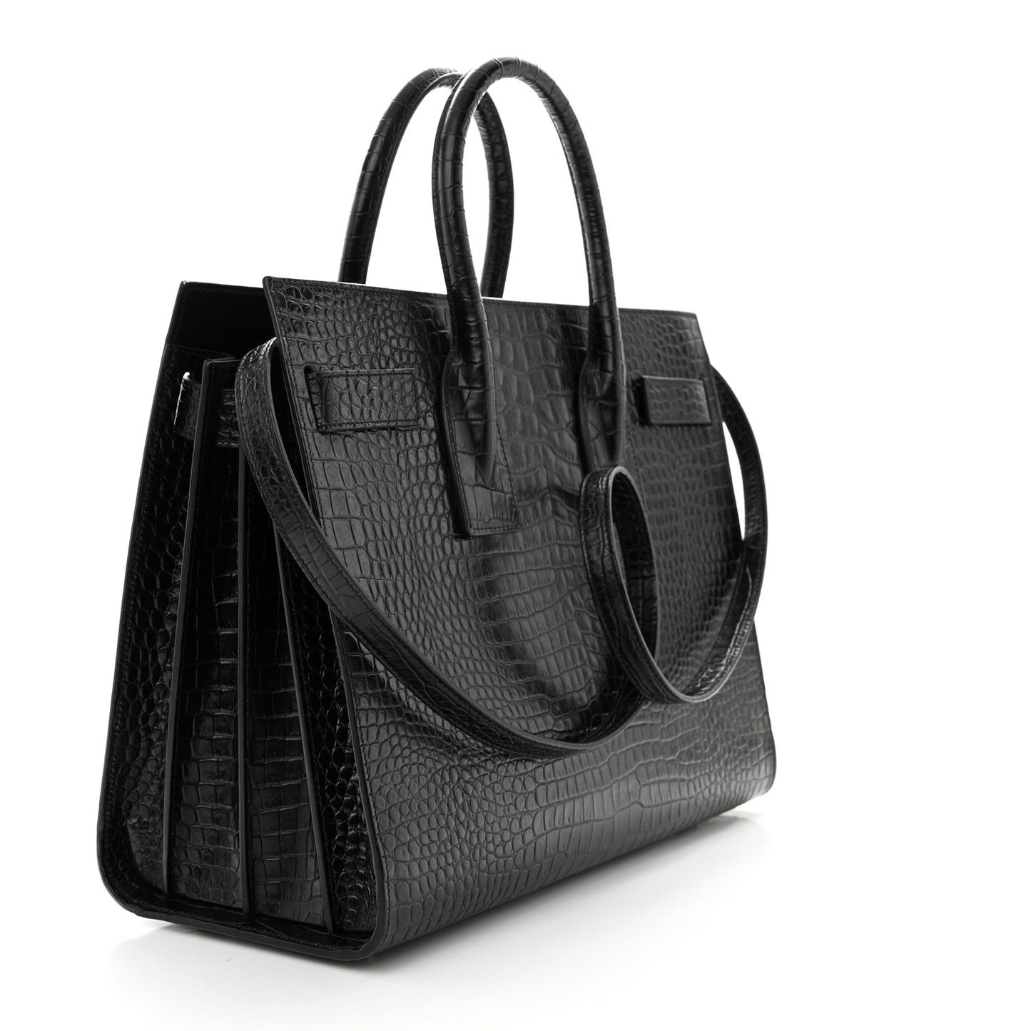 Calfskin Crocodile Embossed Small Sac de Jour Dusty Black