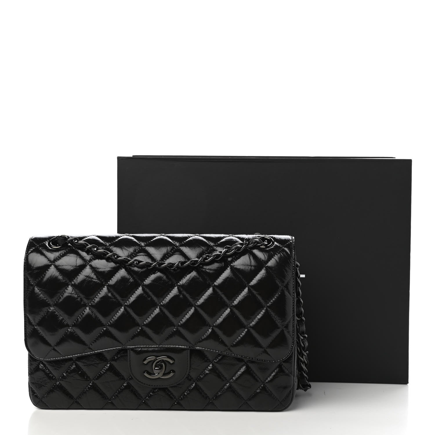 Chanel Shiny Distressed Calfskin Quilted Jumbo Double Flap So Black 11 of 11