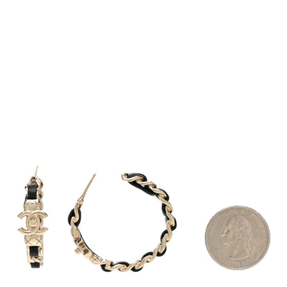 Chanel Metal Lambskin Quilted CC Turnlock Chain Hoop Earrings Gold Black 2 of 5