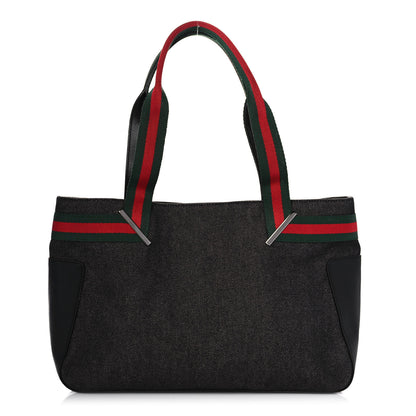 Gucci Denim Calfskin Web Tote Black 1 of 12