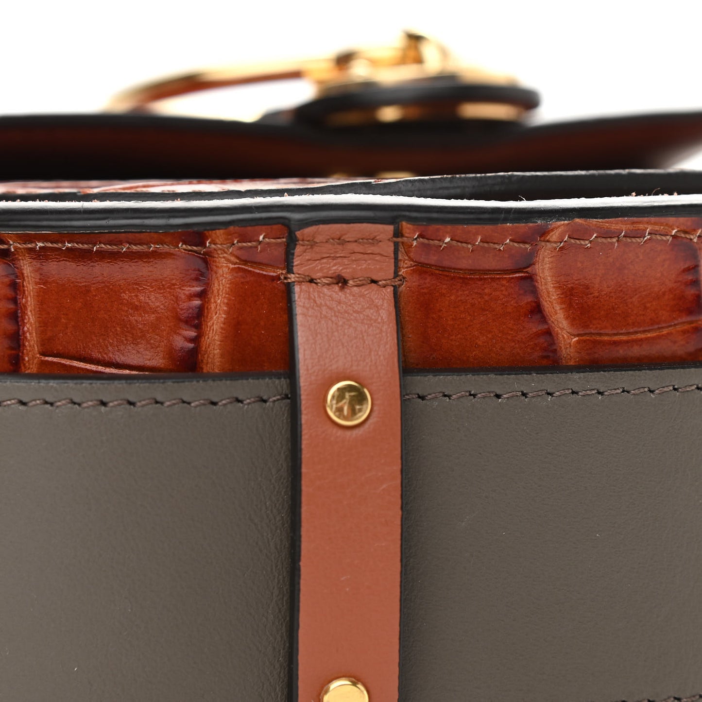 Calfskin Crocodile Embossed Small Tess Bag Chestnut