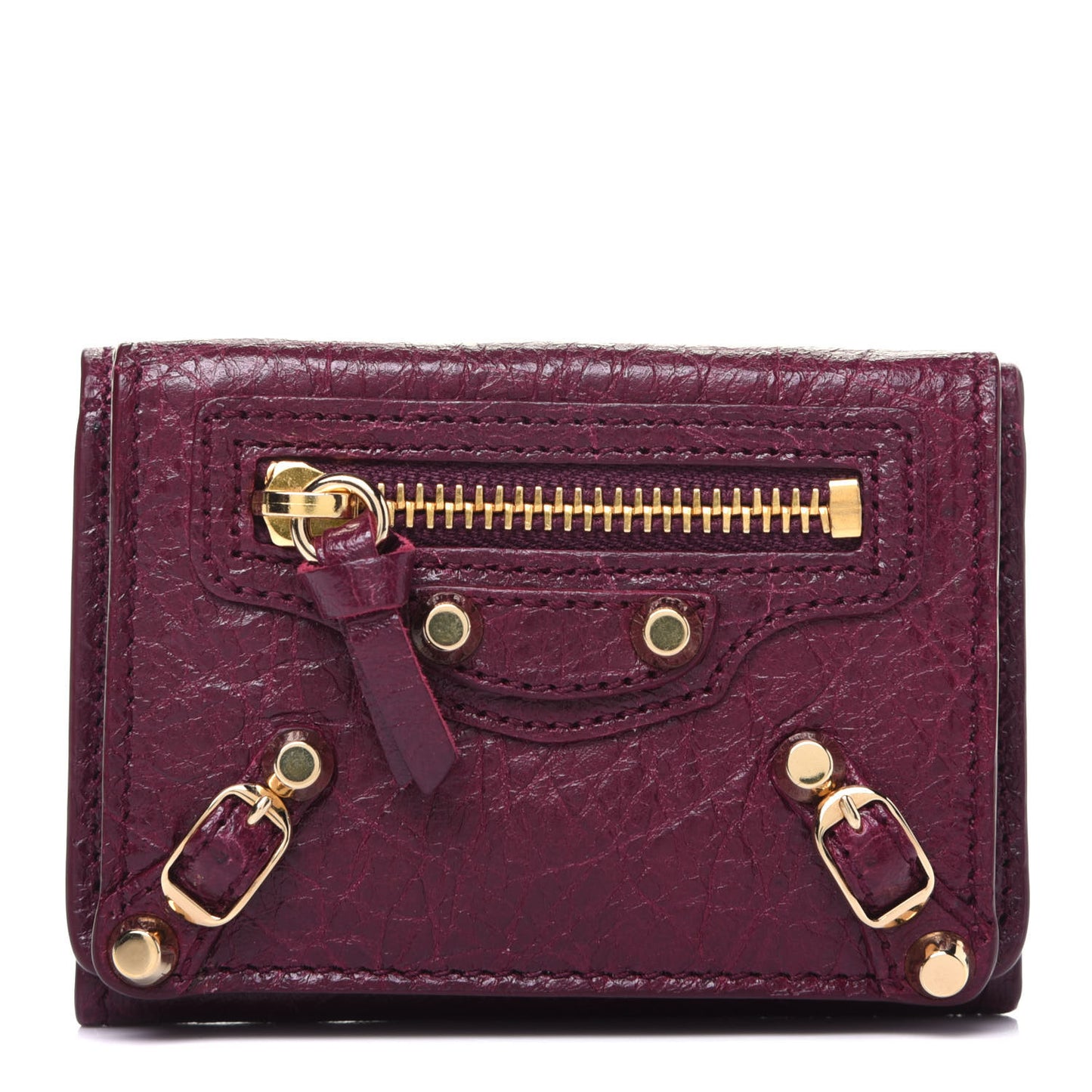 Agneau Arena Classic Gold Hardware Mini Wallet Violet Prune