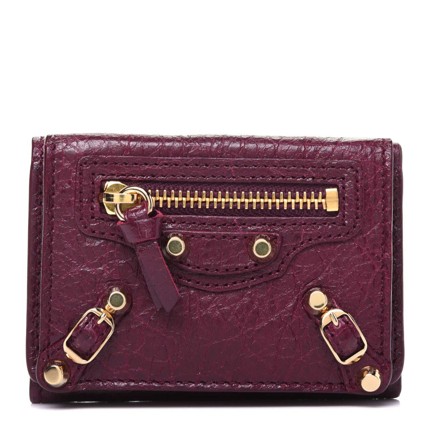 Balenciaga Agneau Arena Classic Gold Hardware Mini Wallet Violet Prune 1 of 13