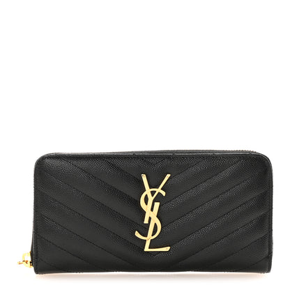 Saint Laurent Grain De Poudre Matelasse Chevron Monogram Zip Around Wallet Black 1 of 6