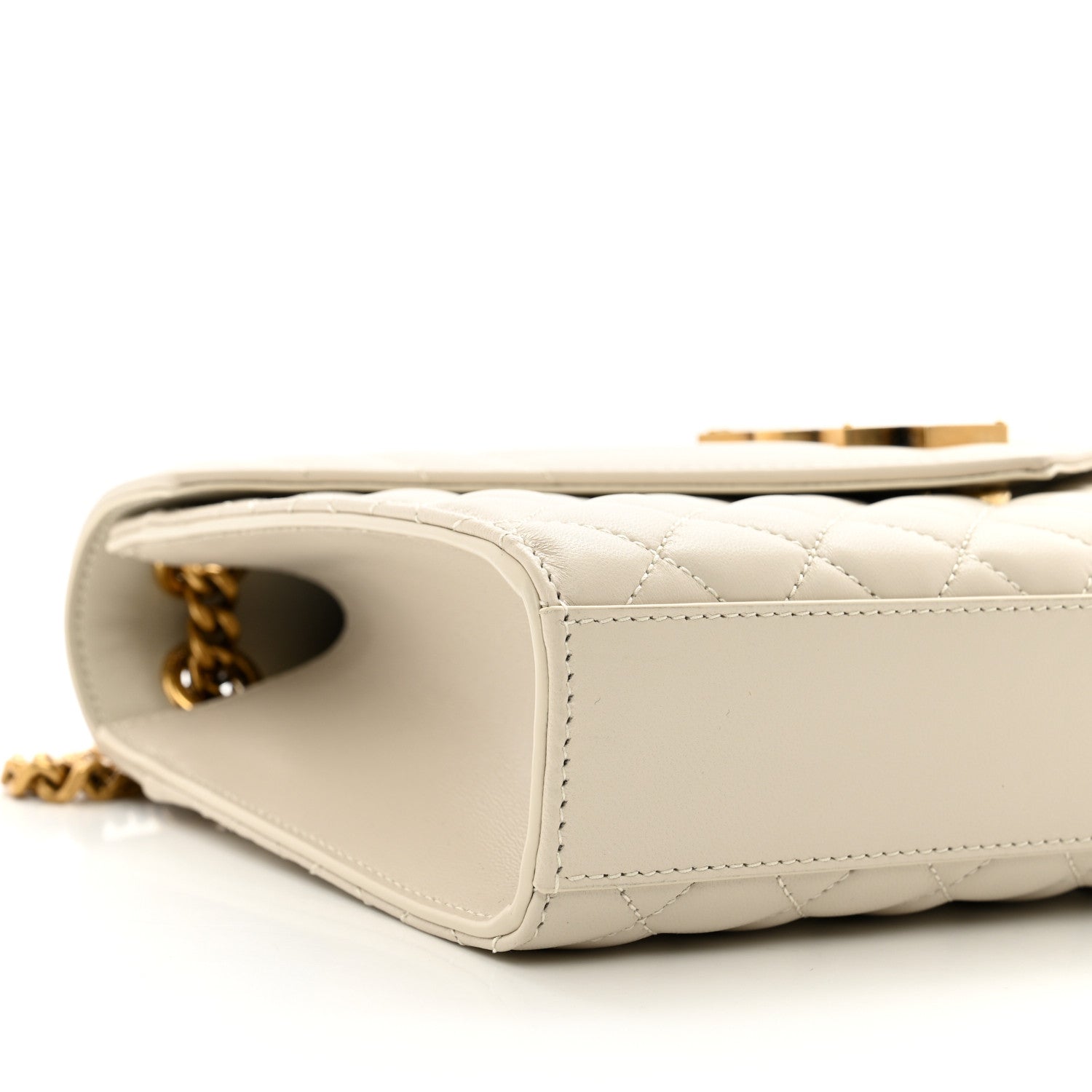 Saint Laurent Lambskin Mixed Matelasse Triquilt Medium Monogram Satchel Blanc Vintage 9 of 10
