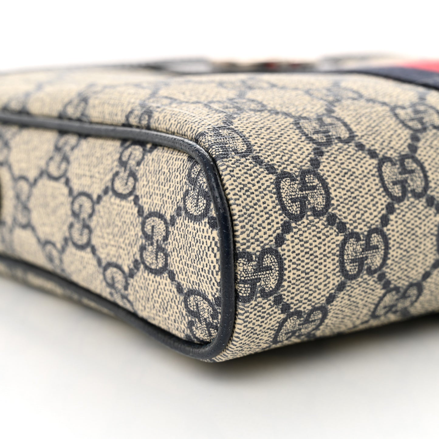 GG Supreme Monogram Textured Dollar Calfskin Web Small Ophidia Messenger Bag Beige Blue