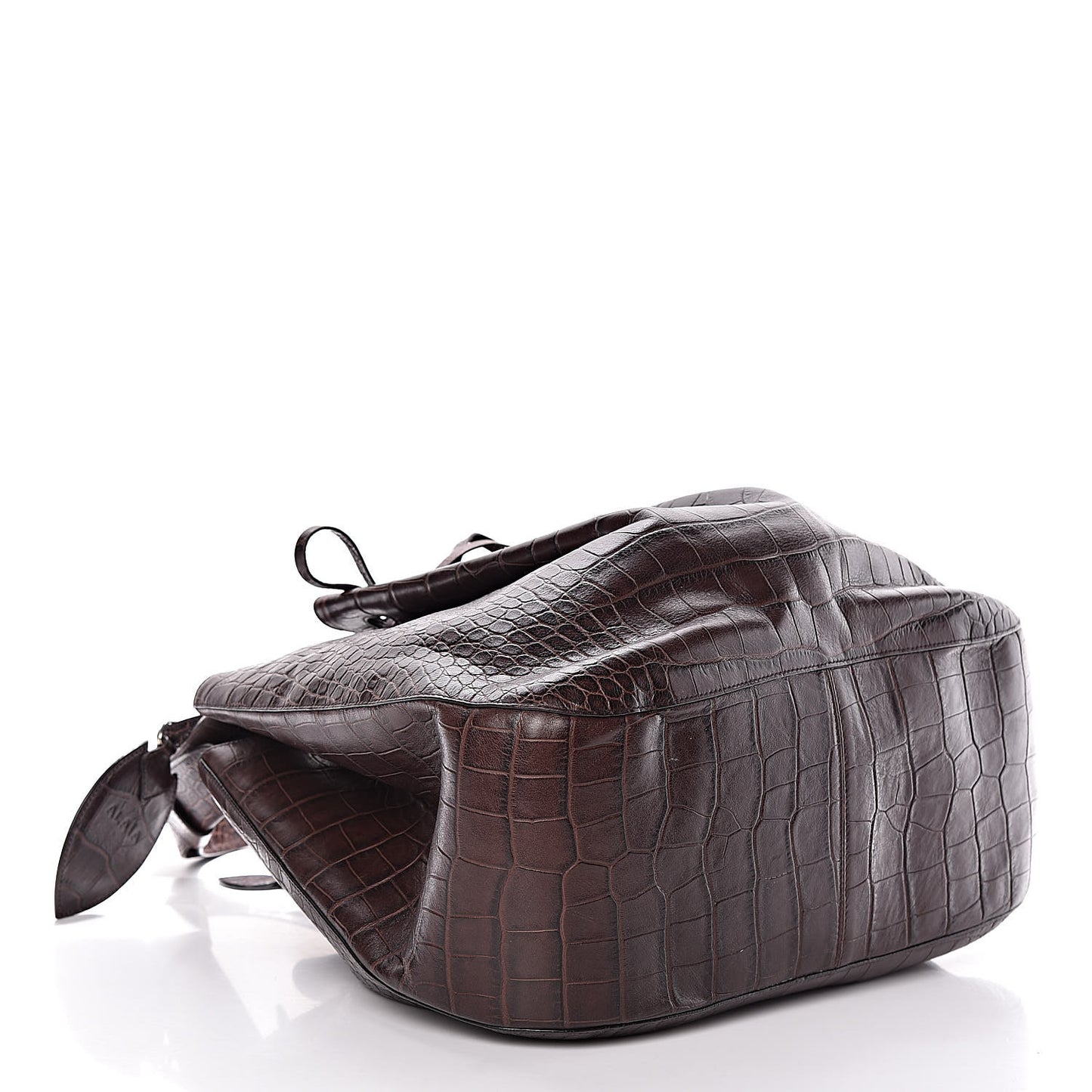 Calfskin Crocodile Embossed Bucket Bag Brown