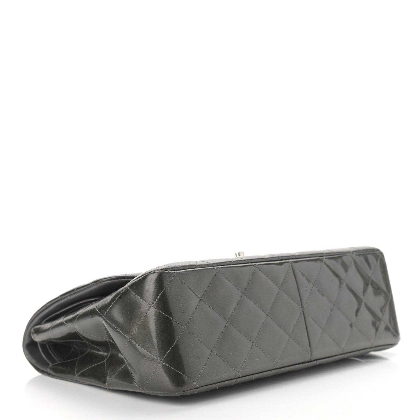 Striated Patent Quilted Jumbo Double Flap Black