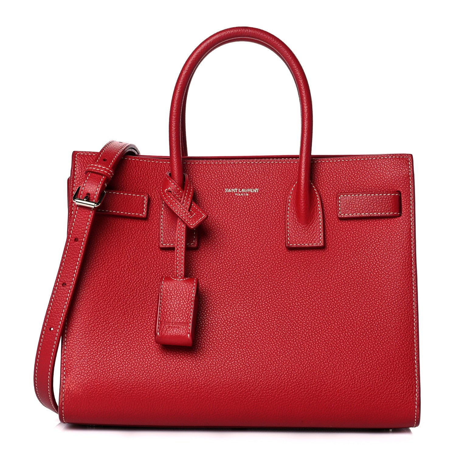 Saint Laurent Grained Calfskin Topstich Baby Sac De Jour Red 1 of 11
