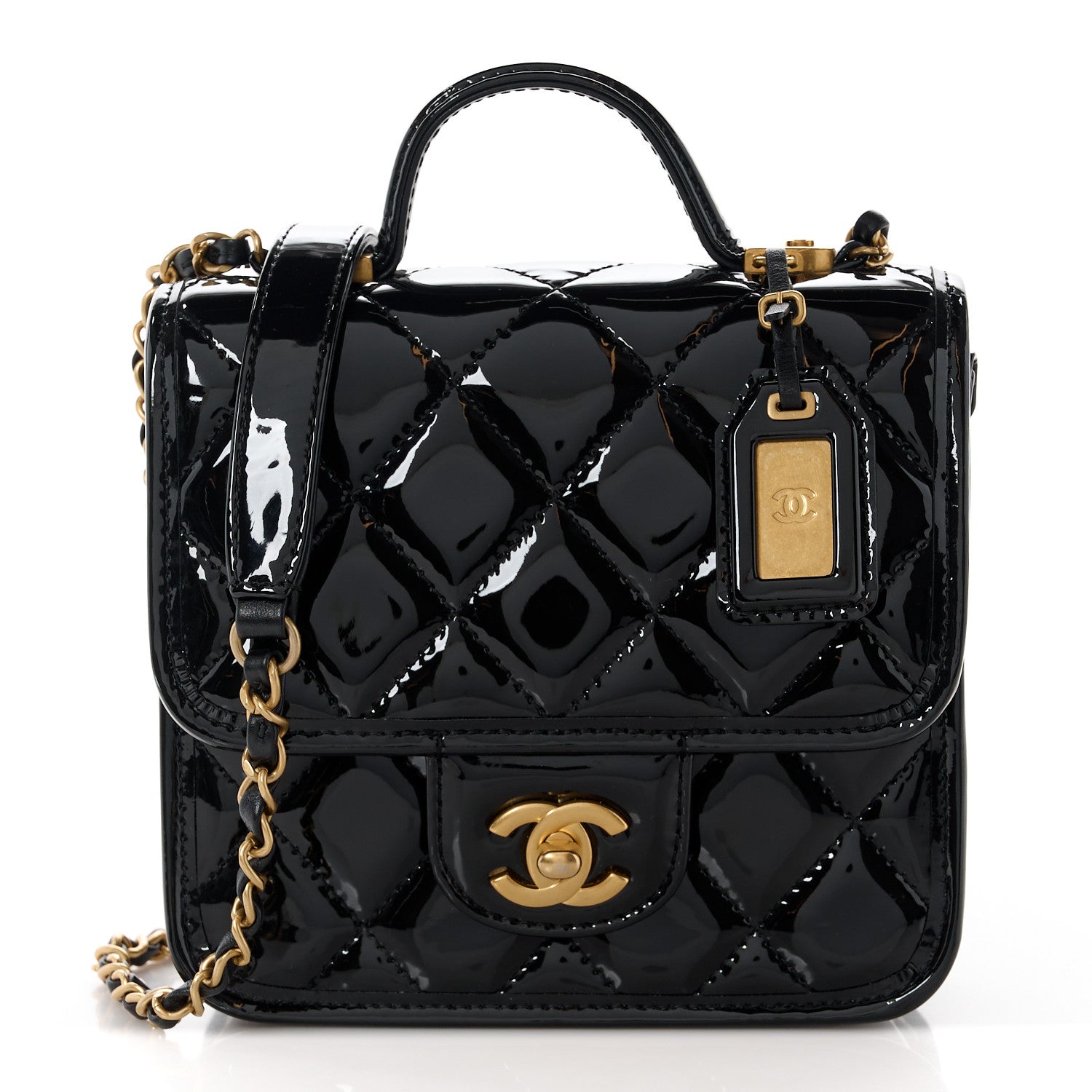 Chanel Patent School Memory Mini Top Handle Flap Black 1 of 12