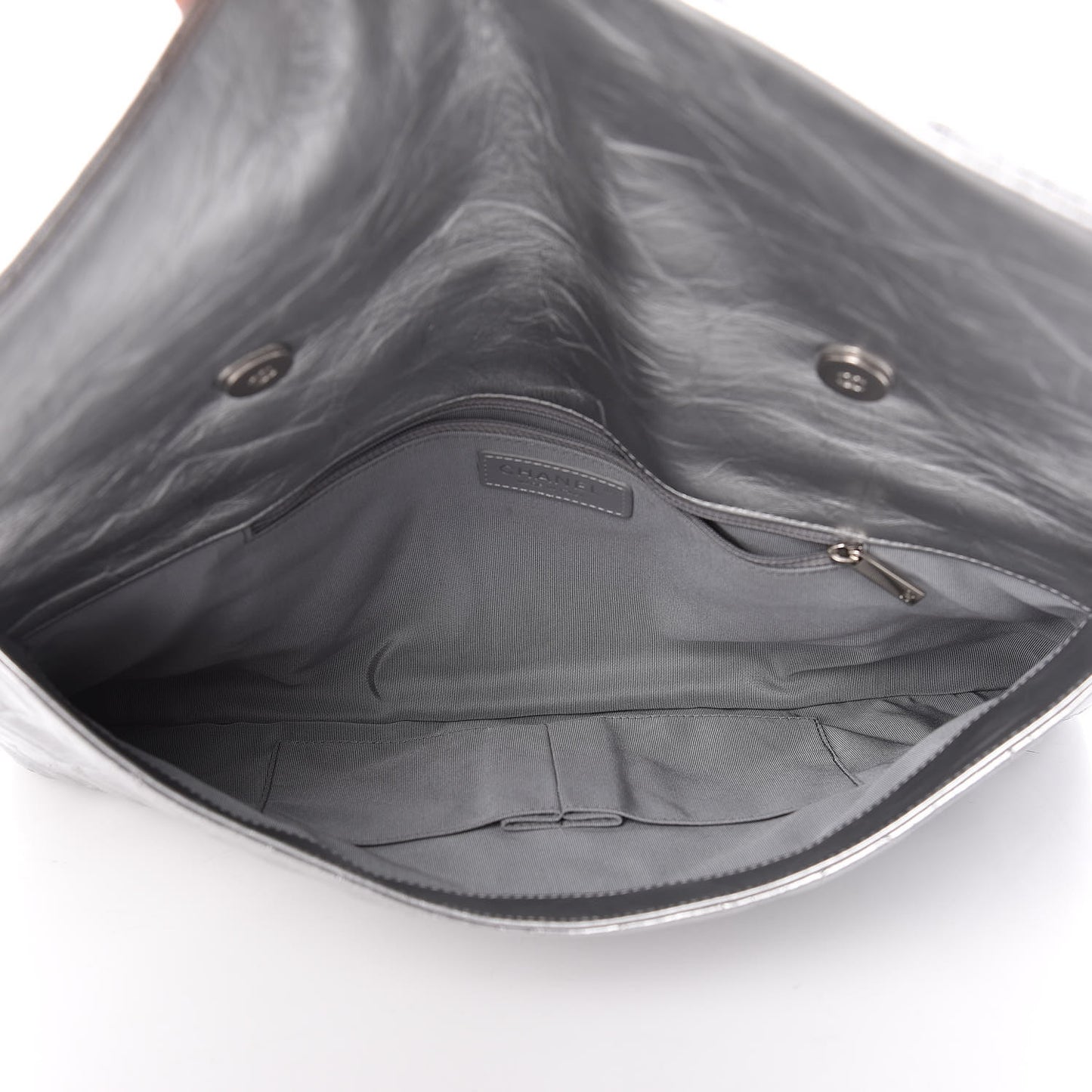 Metallic Crumpled Calfskin Big Bang Large Flap Bag Silver