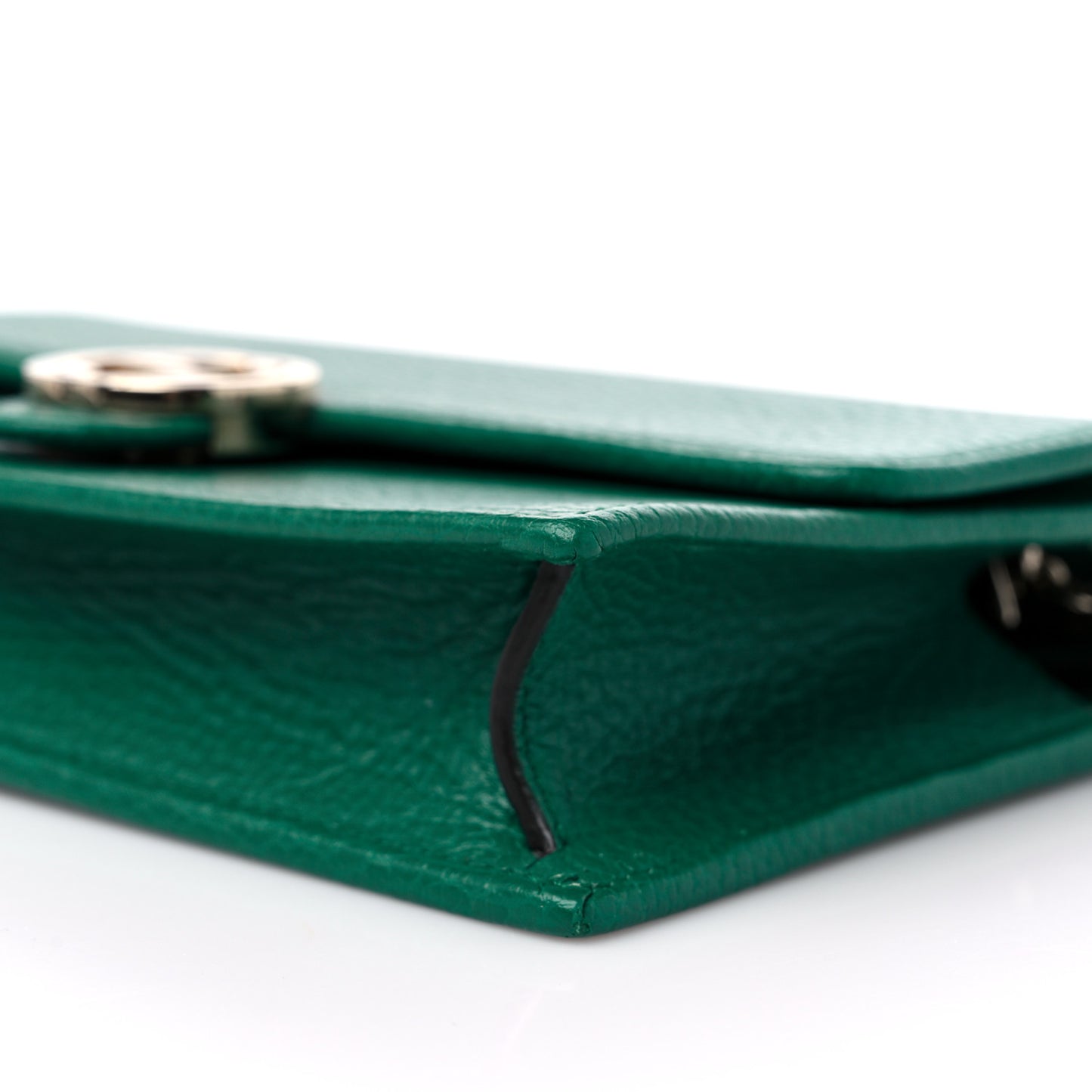 Dollar Calfskin Interlocking G Chain Wallet Emerald