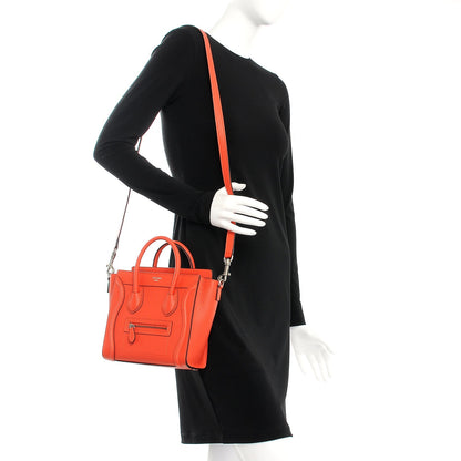 Celine Drummed Calfskin Nano Luggage Vermillion 2 of 9