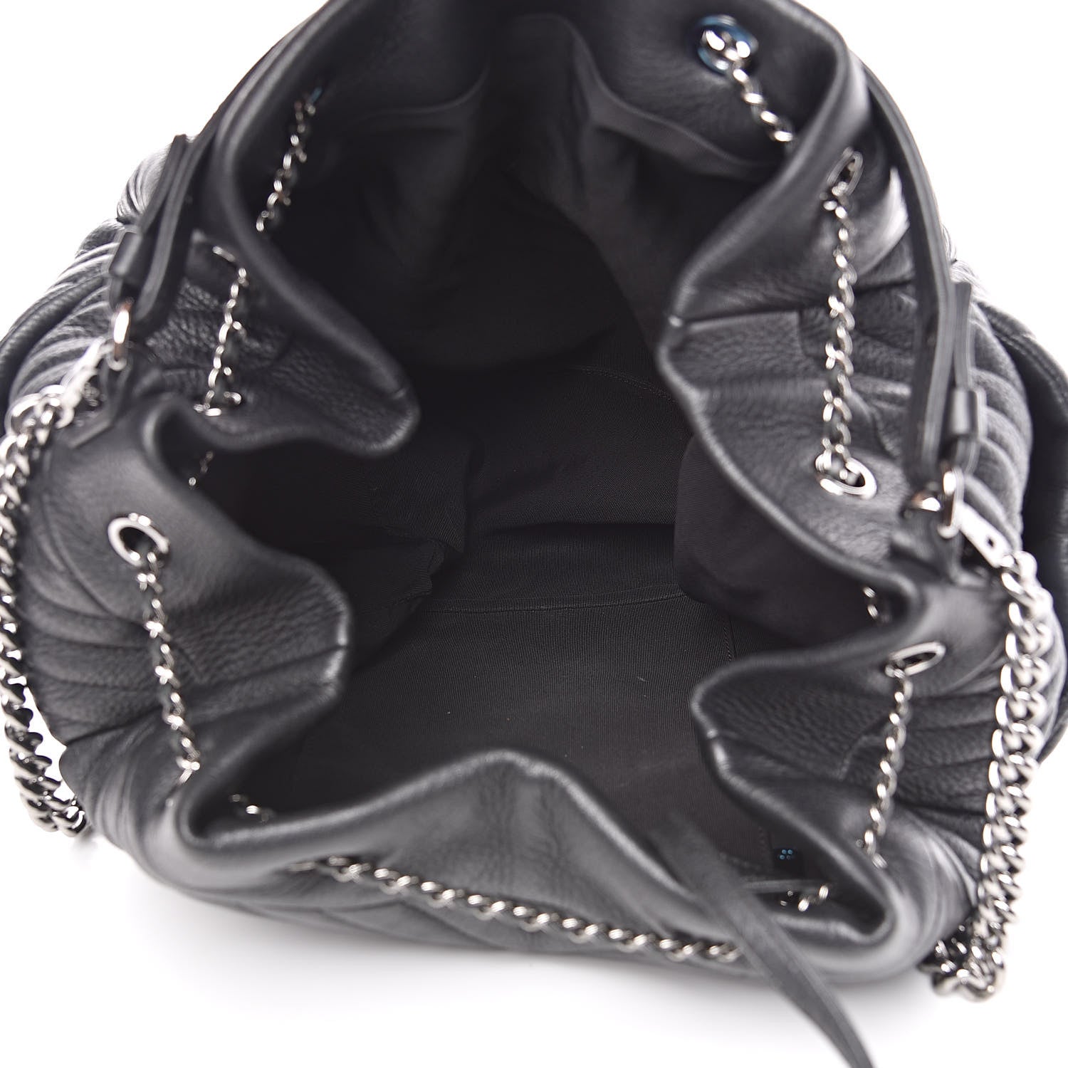 Chanel Deerskin Chevron Large CC Chain Bucket Drawstring Bag Black 5 of 10