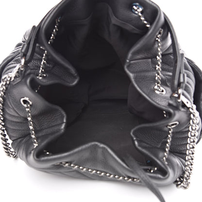 Chanel Deerskin Chevron Large CC Chain Bucket Drawstring Bag Black 5 of 10