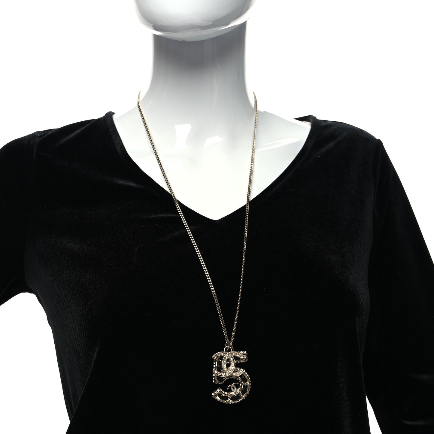 Crystal Lambskin Chain CC N°5 Necklace Gold Black
