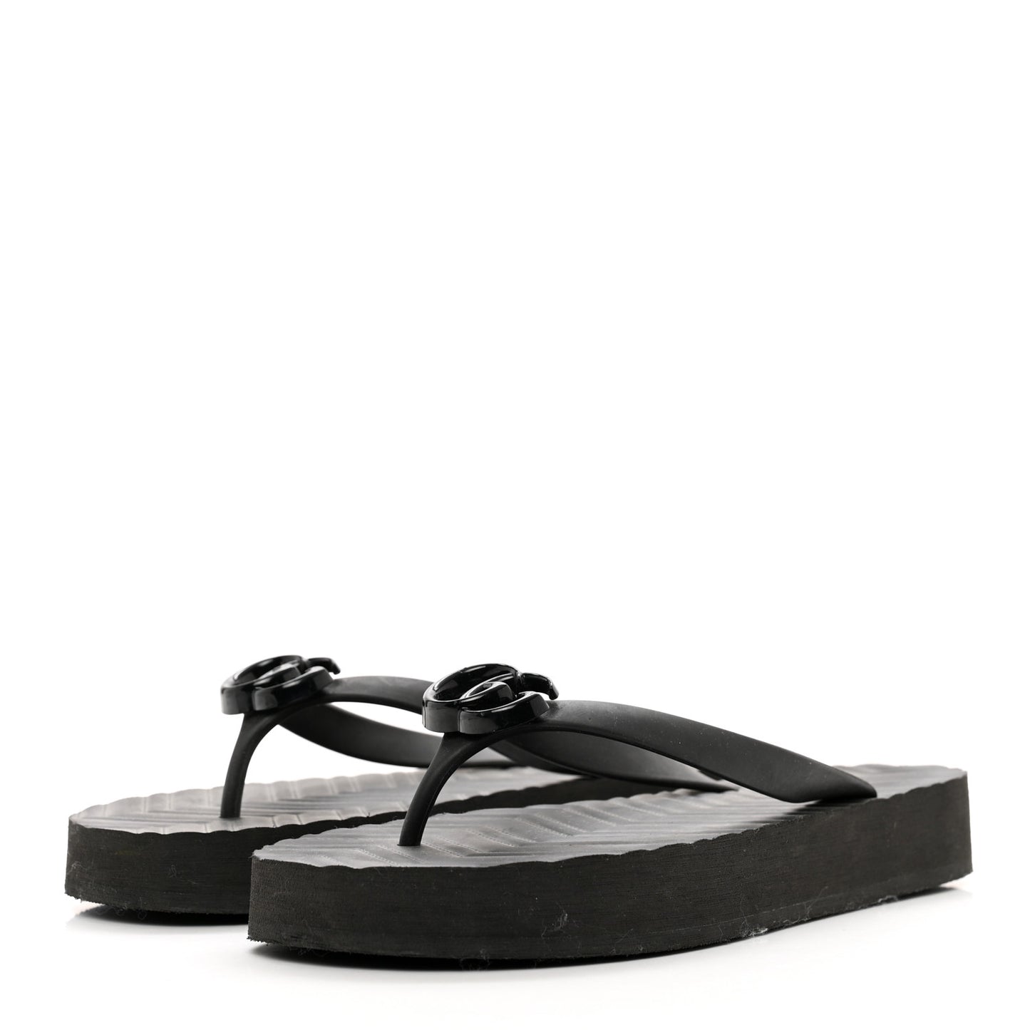 Rubber Chevron Womens GG Thong Sandals 41 Black