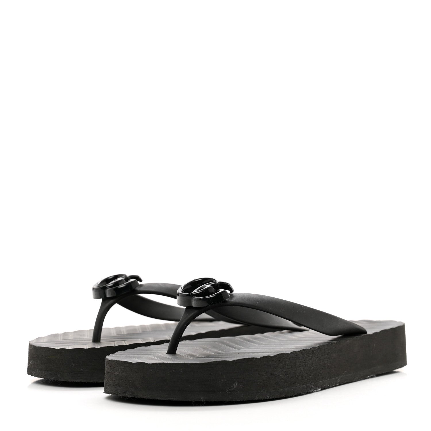 Gucci Rubber Chevron Womens GG Thong Sandals 41 Black 3 of 8