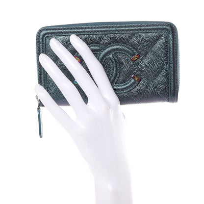 Chanel Iridescent Caviar Quilted Medium Filigree Zip Around Wallet Dark Turquoise 2 of 9