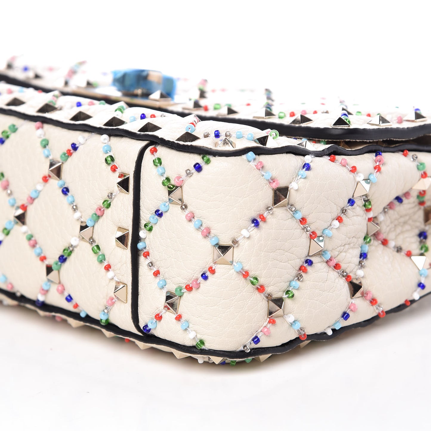 Grained Calfskin Beaded Small Rockstud Spike Shoulder Bag Multicolor