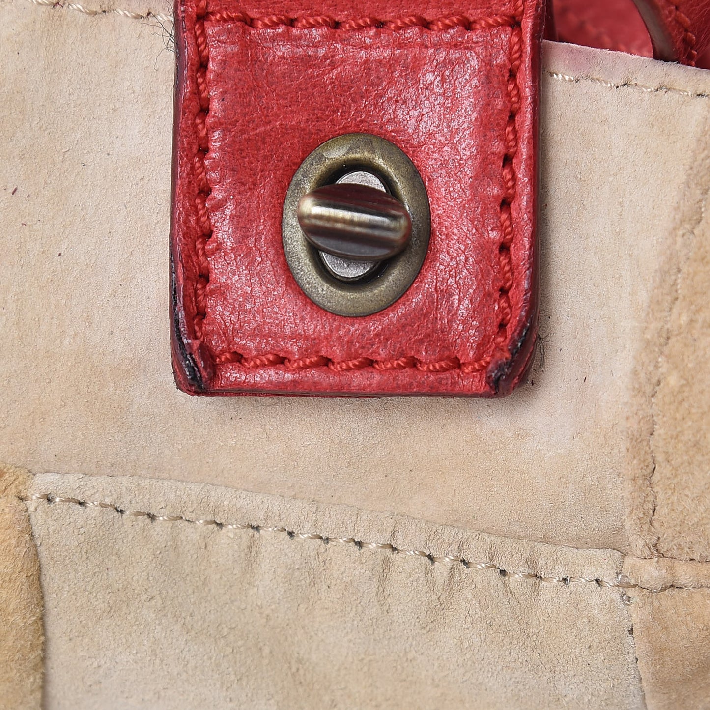 Calfskin Whipstitch Baguette Red