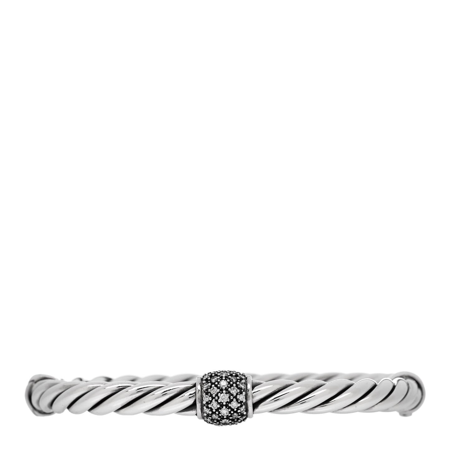 Sterling Silver Diamond 6mm Metro Cable Station Bangle Bracelet