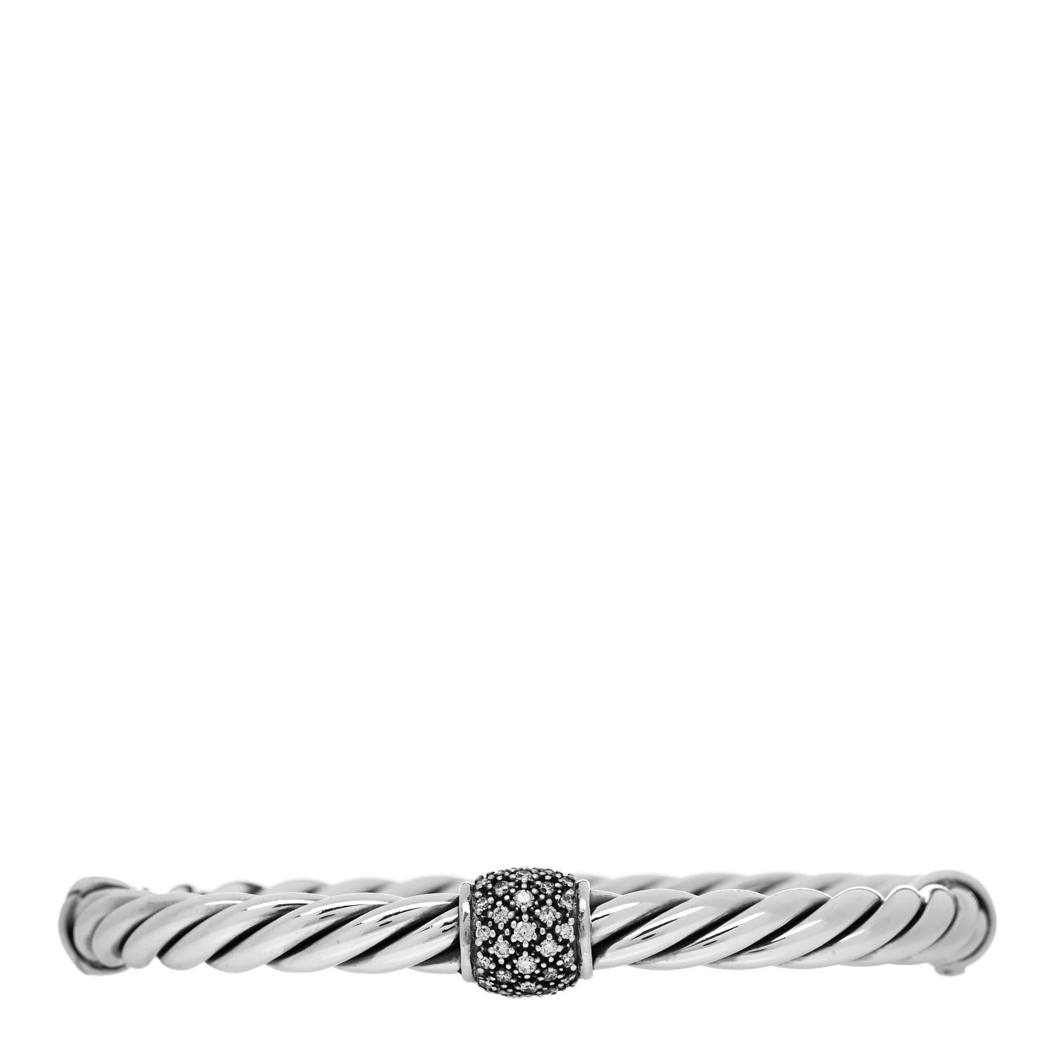 David Yurman Sterling Silver Diamond 6mm Metro Cable Station Bangle Bracelet 1 of 3