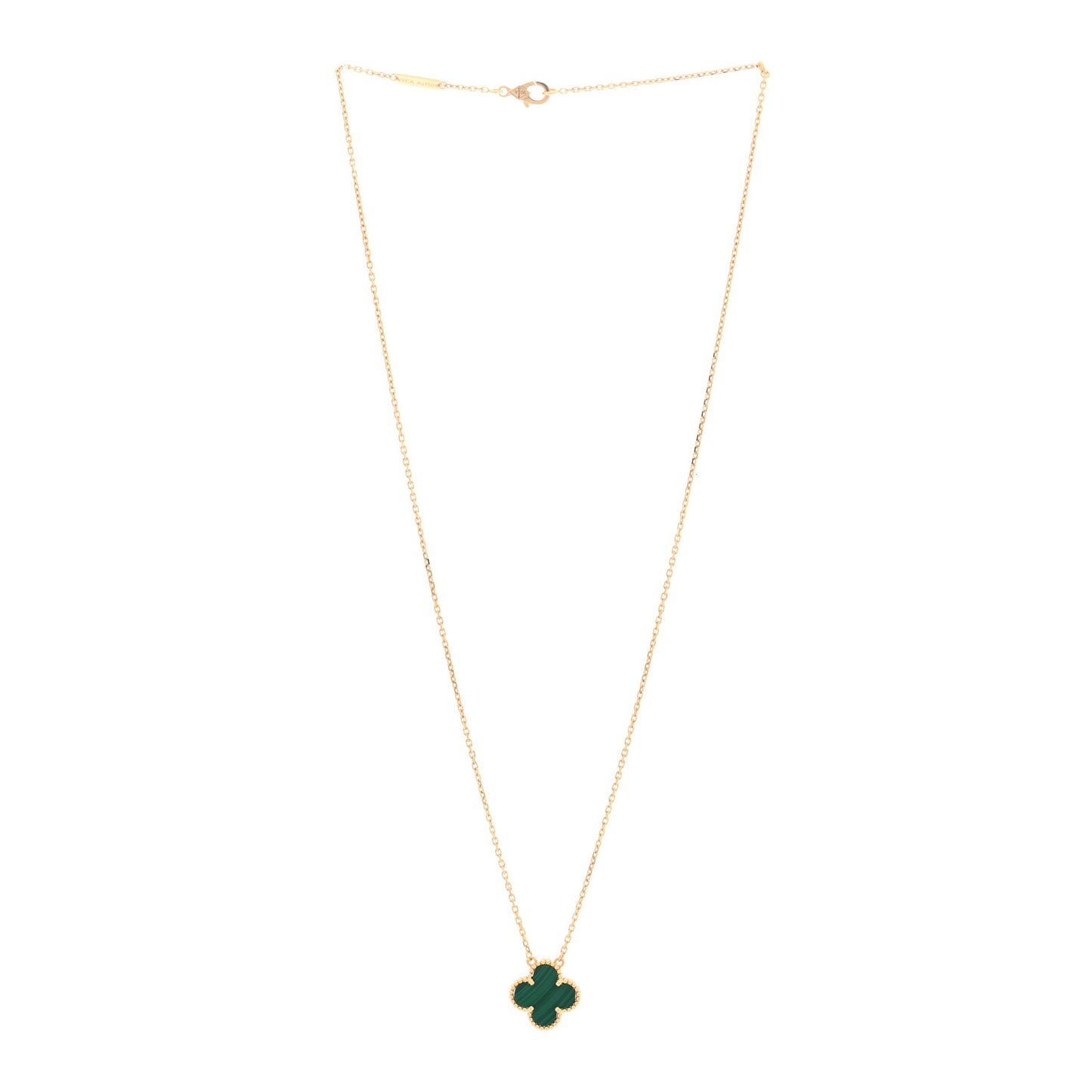 18K Yellow Gold Malachite Vintage Alhambra Pendant Necklace