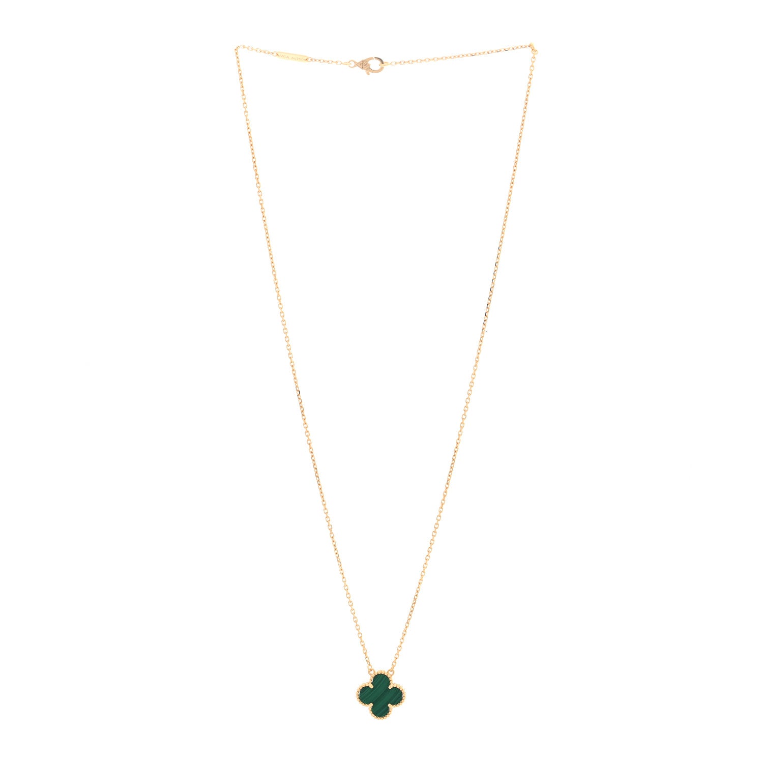 Van Cleef & Arpels 18K Yellow Gold Malachite Vintage Alhambra Pendant Necklace 3 of 4