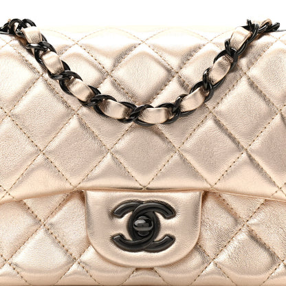 Chanel Metallic Lambskin Quilted Mini Square Flap Gold Black 8 of 11