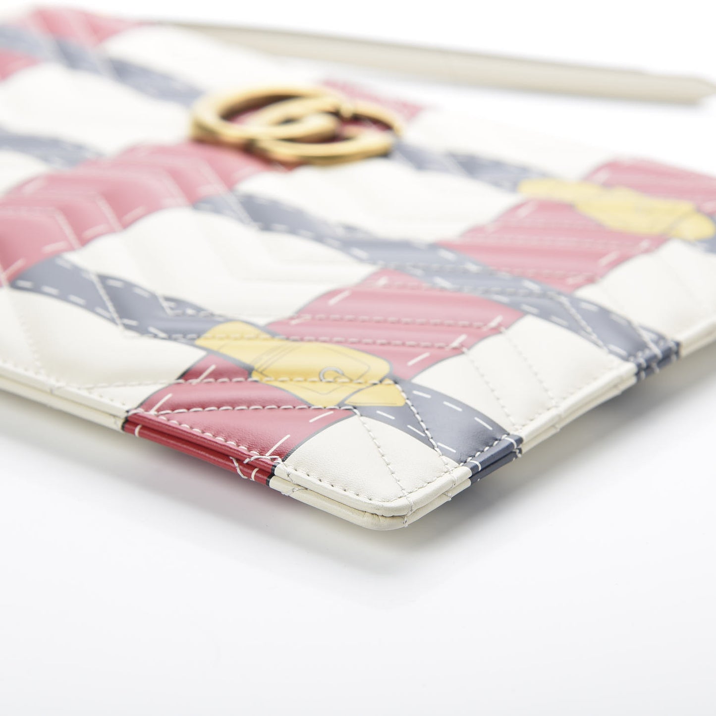 Calfskin Matelasse Trompe L'Oeil Print GG Marmont Zip Pouch White