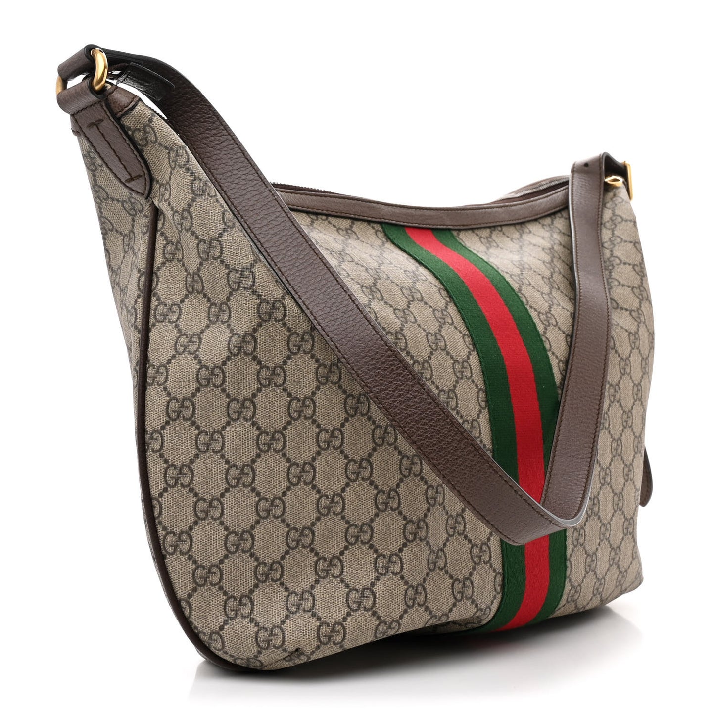 GG Supreme Monogram Web Ophidia Half Moon Hobo Brown