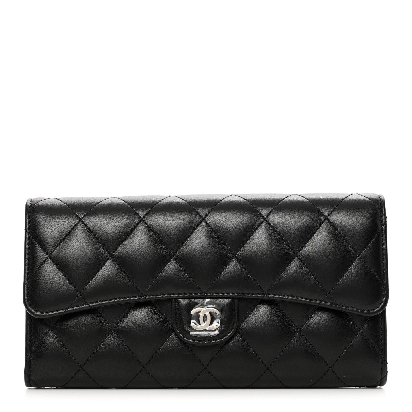 Lambskin Quilted Large Gusset Flap Wallet Black