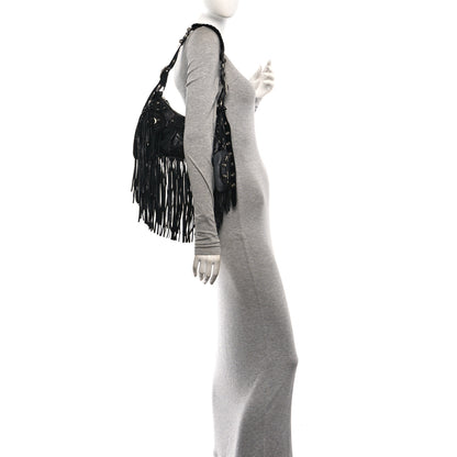 Balenciaga Agneau Arena Le Cagole Fringe Shoulder Bag XS Black 2 of 11