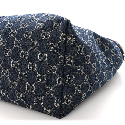 Gucci Denim GG Monogram Web Large Giglio Tote Blue 9 of 9