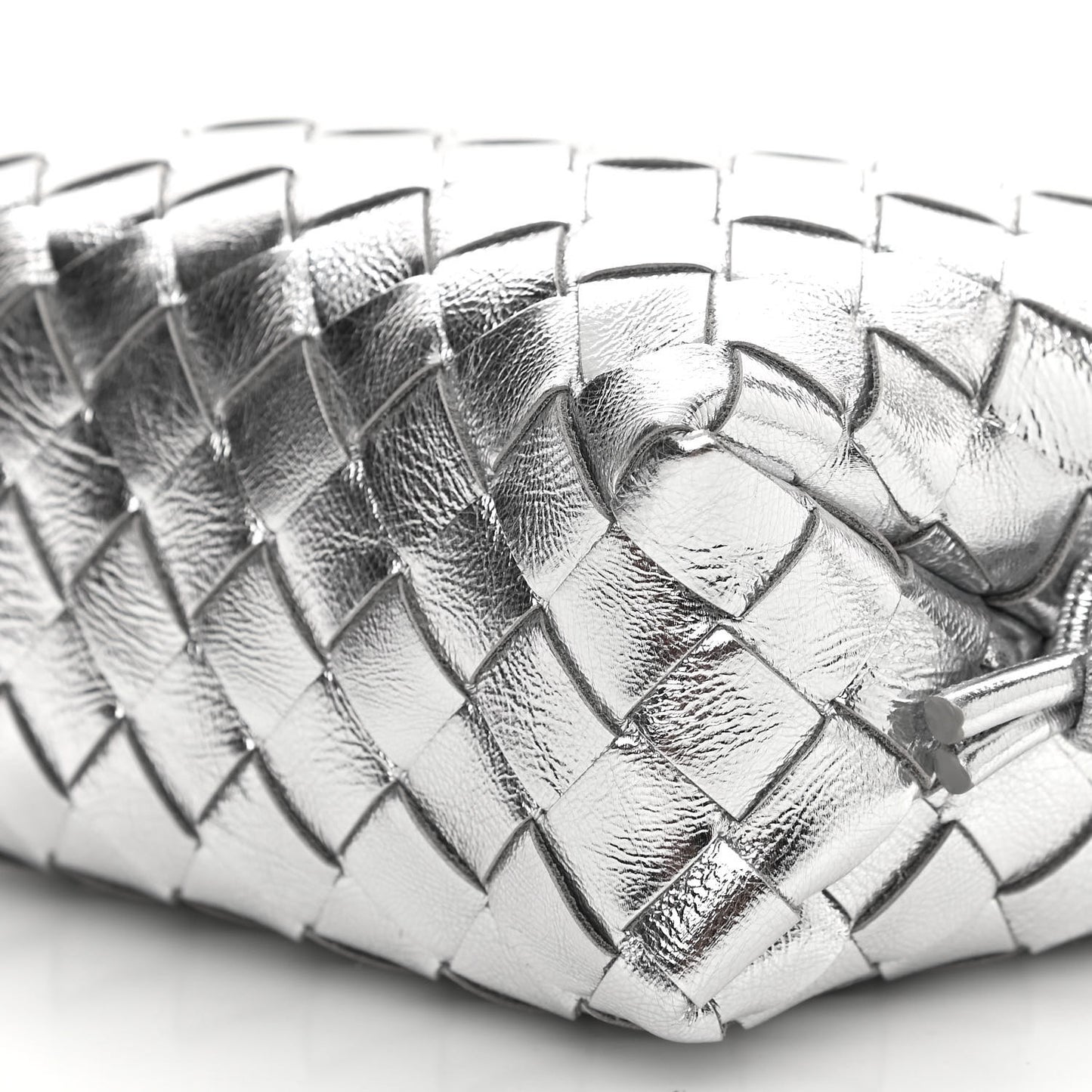 Metallic Calfskin Intrecciato Mini Loop Camera Bag Silver