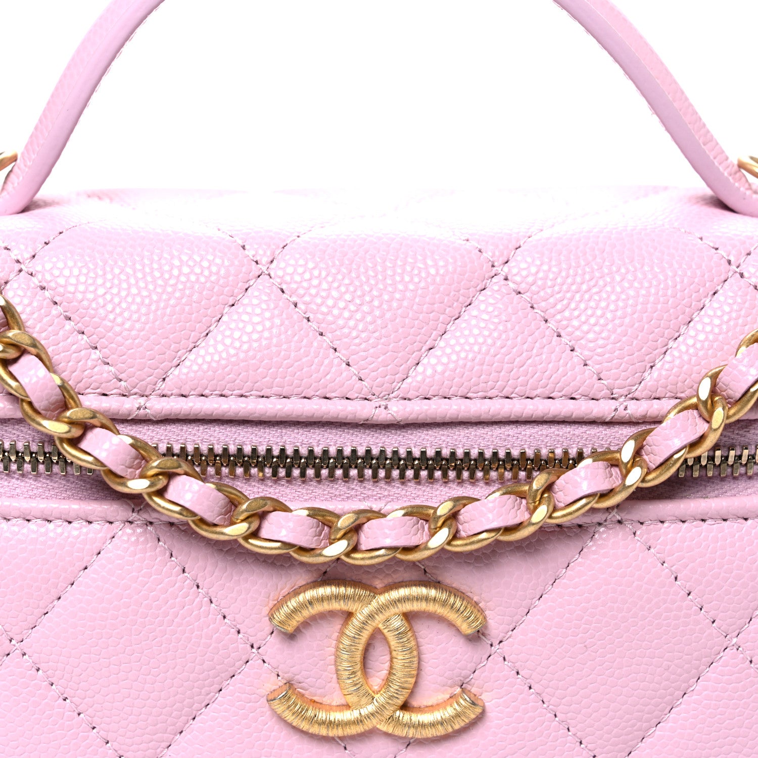 Chanel Caviar Quilted Textured CC Top Handle Slim Vanity With Chain Light Pink 8 of 11