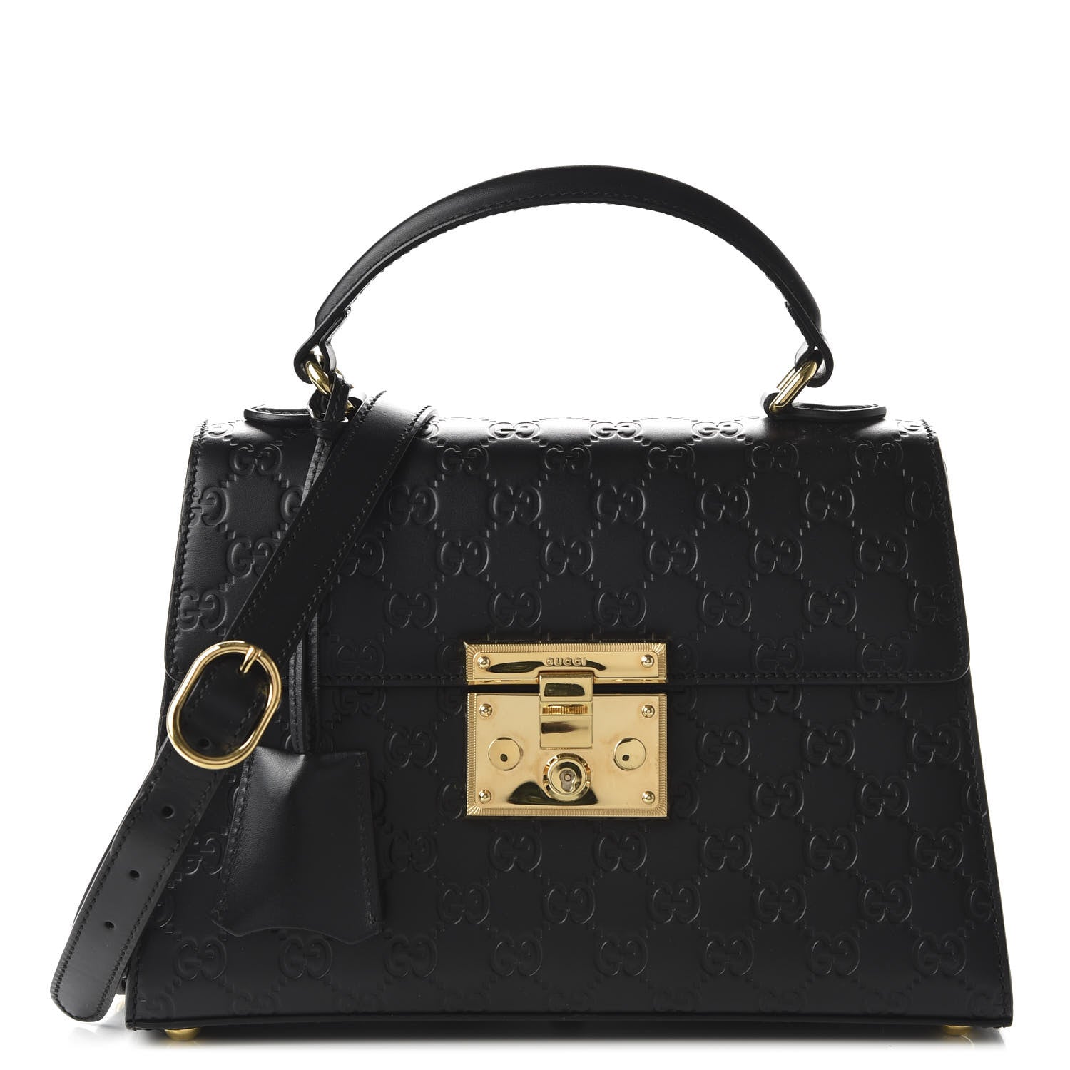 Gucci Guccissima Signature Small Padlock Top Handle Bag Black 1 of 10