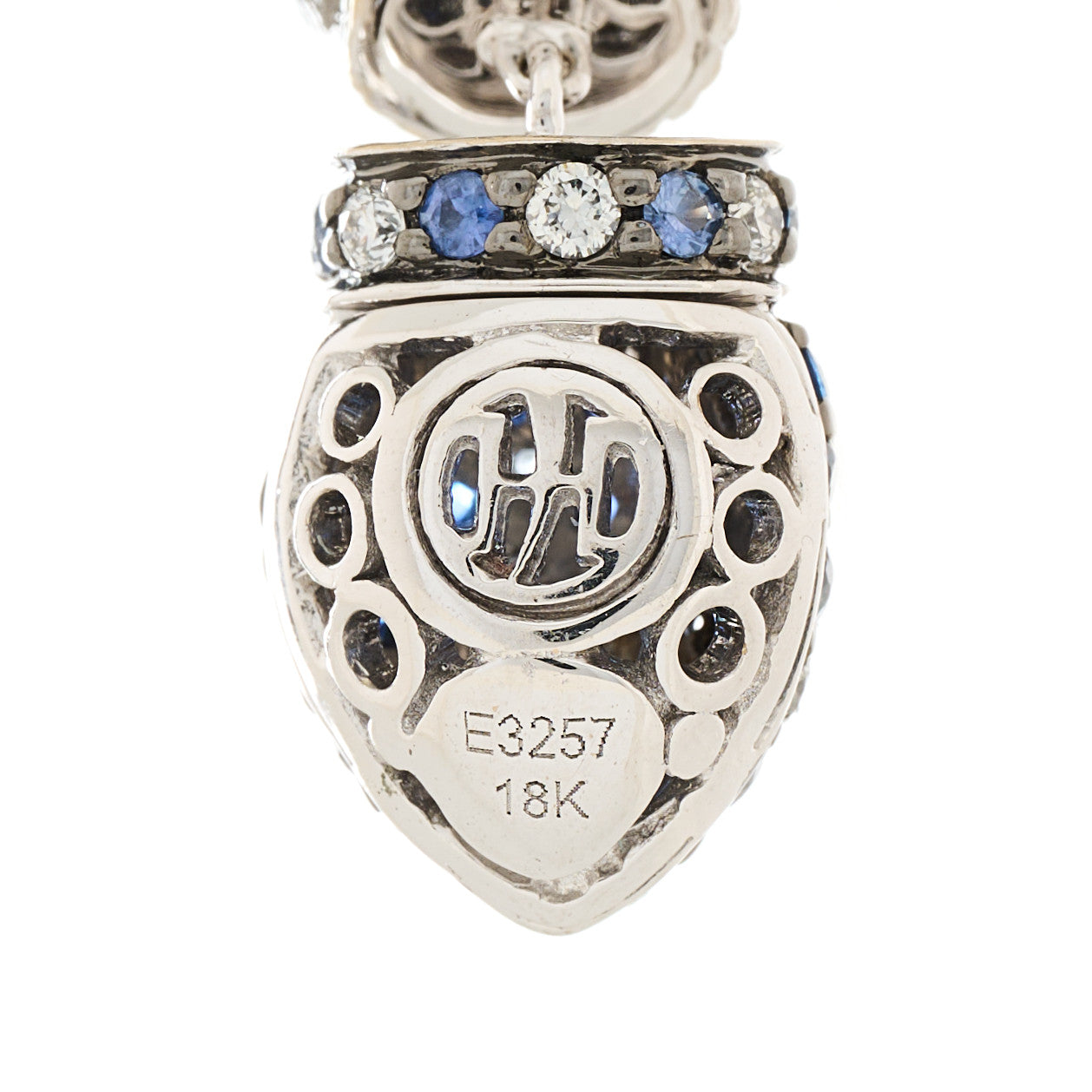 John Hardy 18K White Gold Diamond Lapis Lazuli Sapphire Cinta Drop Earrings 4 of 4